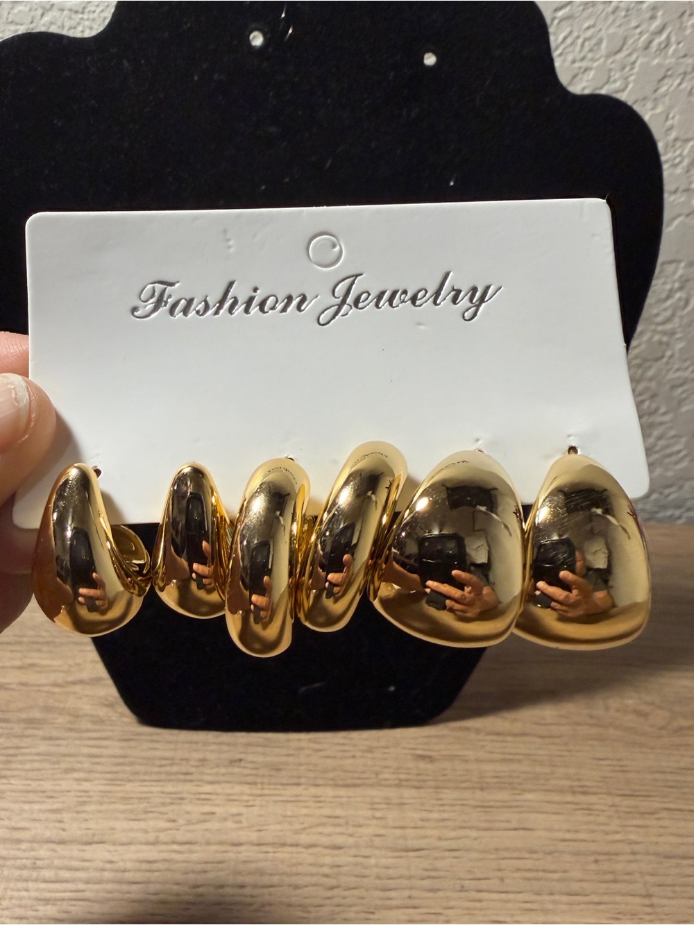 Fashion Jewelry 3 Pairs Shiny Gold Teardrop Hoop Earrings